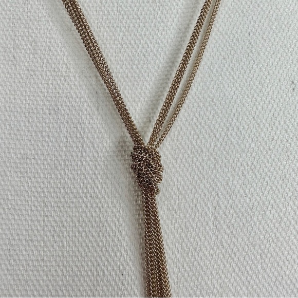 NEW Whimsical Mauve Mixed Stones & Chain Knotted Tassel Necklace - Picture 3 of 8